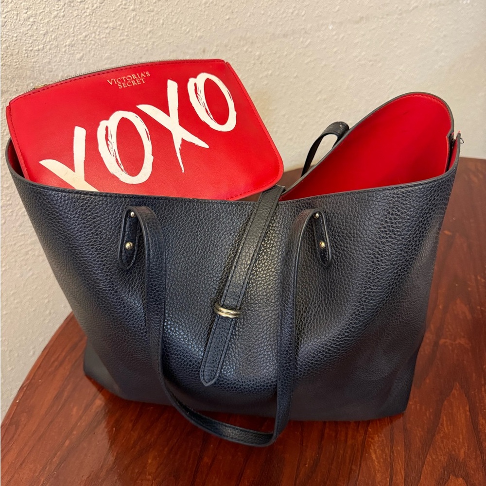 Victoria's Secret Black Tote with Bold Red Interior